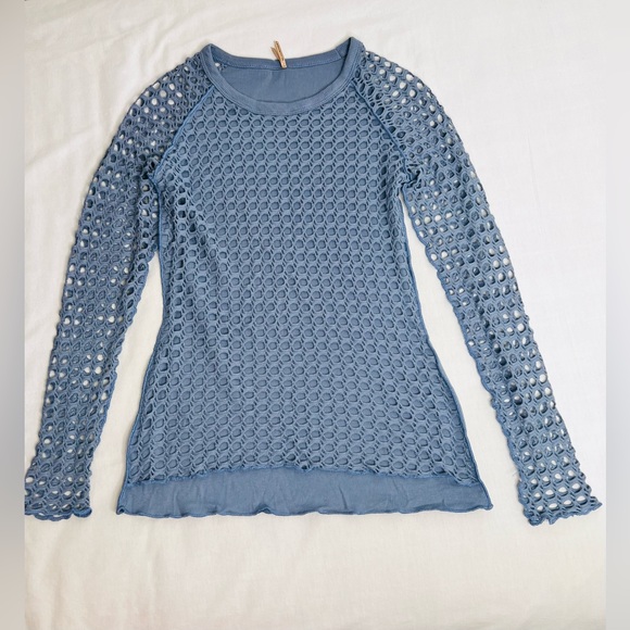 Pete Size Small Raglan Fish Net Mesh Long Sleeve Tee Shirt Light Blue - Picture 5 of 6